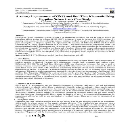 Accuracy improvement of gnss and real time kinematic using egyptian network a...