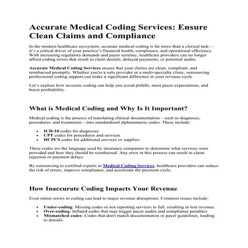 Accurate Medical Coding Services: Ensure Clean Claims and Compliance