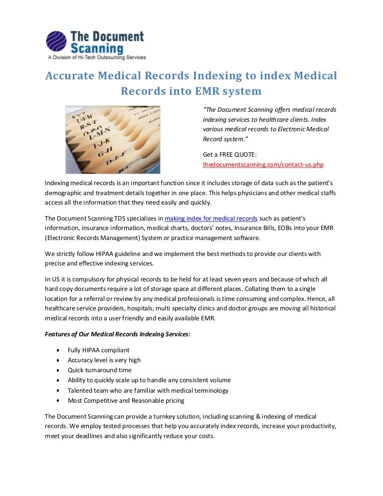 Accurate Medical Records Indexing to index Medical Records into EMR S…
