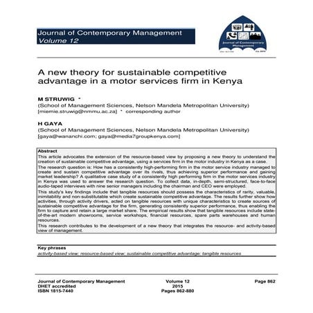 A NEW THEORY FOR SUSTAINABLE COMPETITIVE ADVANTAGE IN A MOTOR SERVICES FIRM IN KENYA