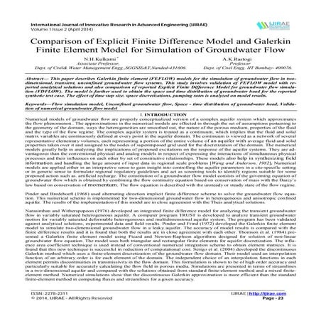 Comparison of Explicit Finite Difference Model and Galerkin Finite Element Mo...