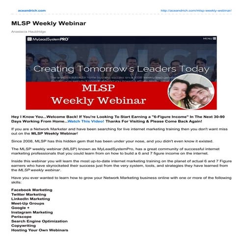 MLSP Weekly Webinar