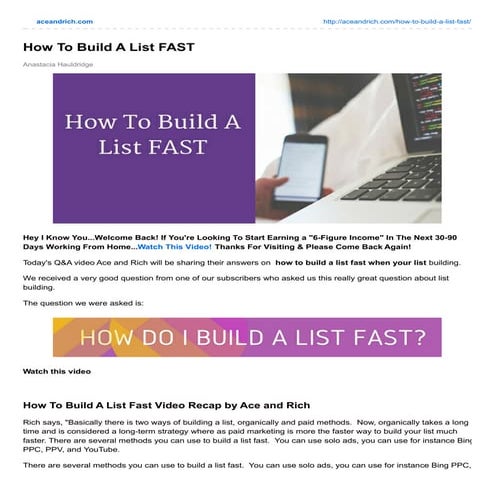 How To Build A List FAST