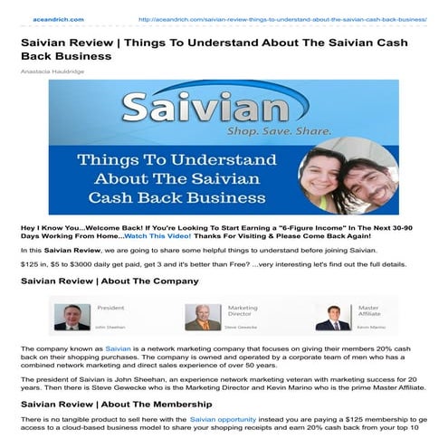 Saivian Review | Things To Understand About The Saivian Cash Back Business