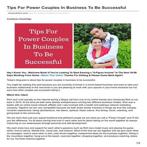 Tips For Power Couples In Business To Be Successful