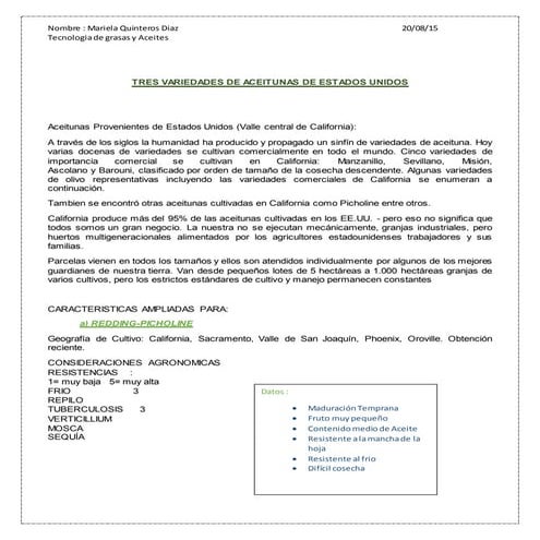 Aceitunas provenientes de estados unidos