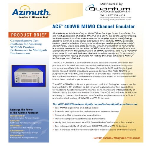 Ace™ Mx Mimo Channel Emulator (quantumwimax.com) | PDF