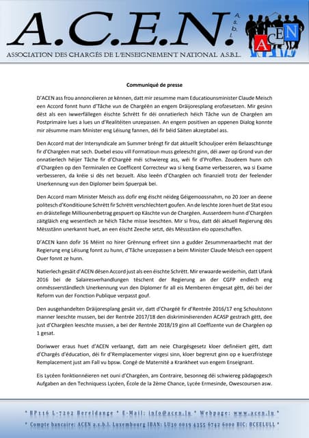 Presseschreiben Acen