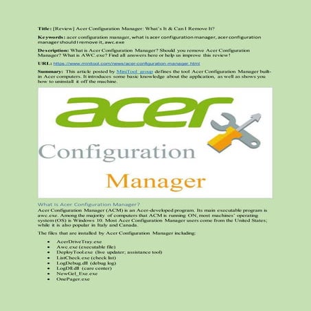 Acer configuration manager