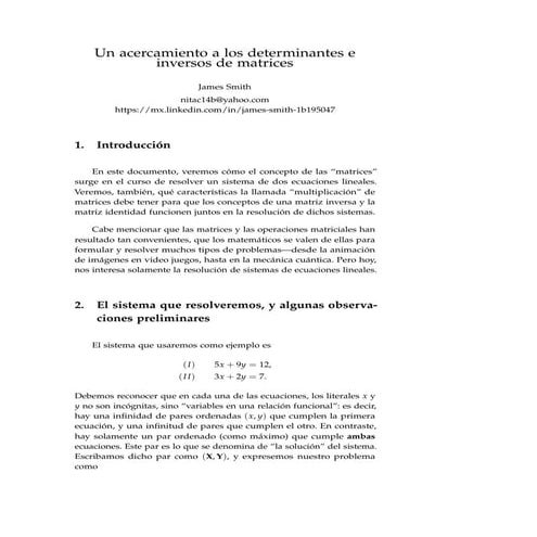 Un acercamiento a los determinantes e inversos de matrices