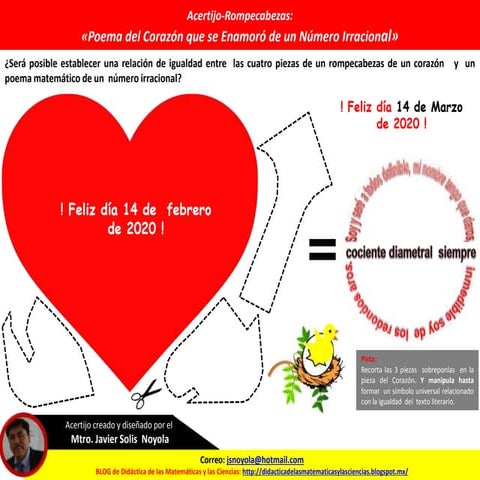 ACERTIJO-ROMPECABEZAS DEL CORAZÓN QUE SE ENAMORÓ DEL POEMA DE UN NÚMERO IRRAC...