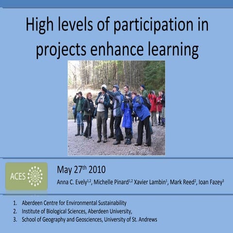 Dr. Anna Evely. High levels of Participation Enhance Learning. ACES day 2010