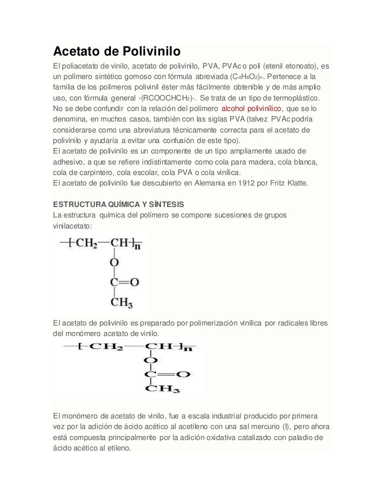 acetato polivinilo estructura quimica