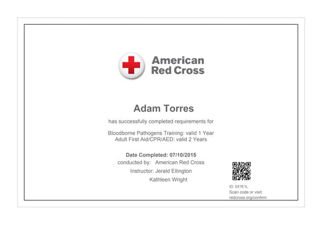 valid first aid certificate