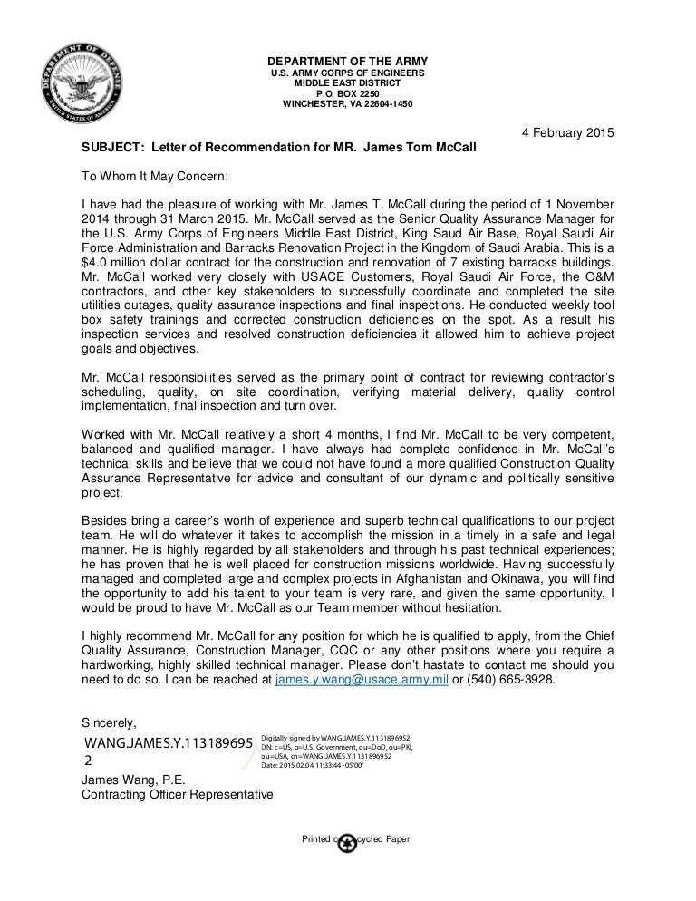 tom mccall letter of recommendation feb 2015 army letter of recommendation