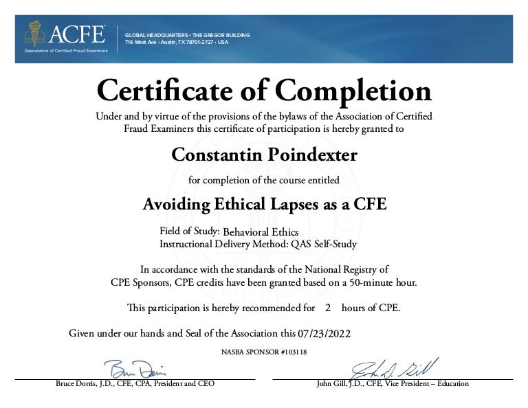 ACFE CEU Course Ethics Constantin Poindexter pdf