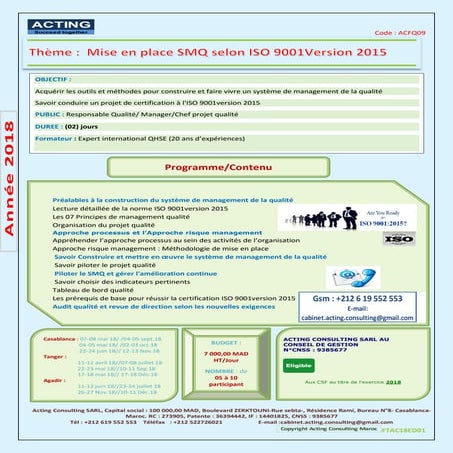 Fiche technique : la mise en place SMQ selon ISO 9001 version 2015 | PDF