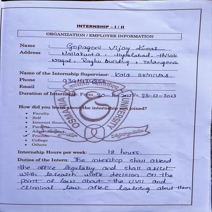 Internship Diary Osmania University 3 YD