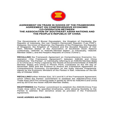 Asean China Free Trade Agreement | PDF