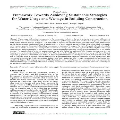 Framework Towards Achieving Sustainable Strategies for Water Usage and Wastag...