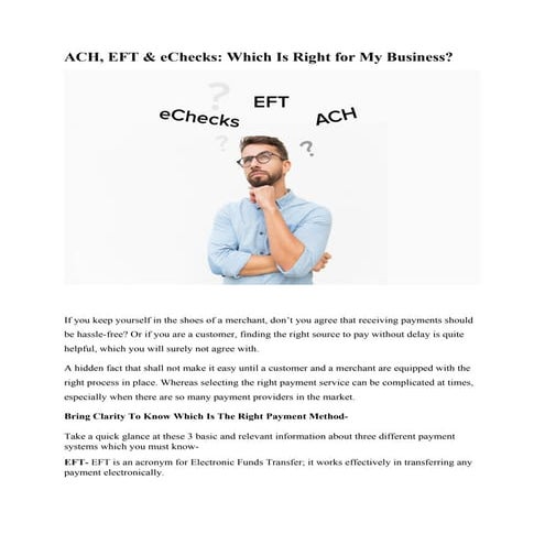 ACH, EFT & eChecks: Which Is Right for My Business?