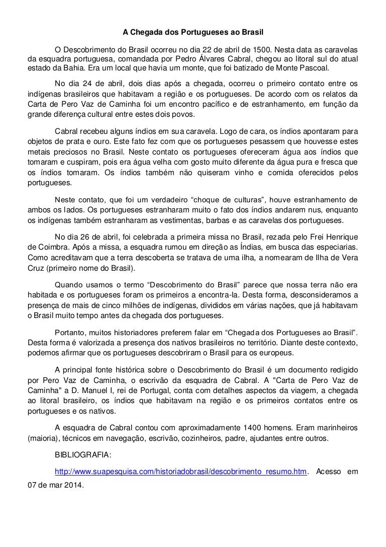 A Chegada Dos Portugueses Ao Brasil