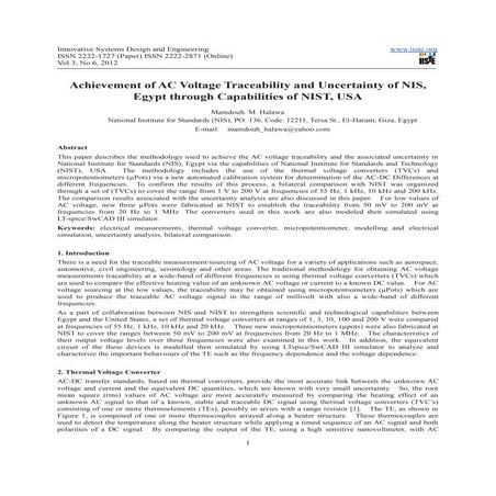 Achievement of ac voltage traceability and uncertainty of nis, egypt through ...