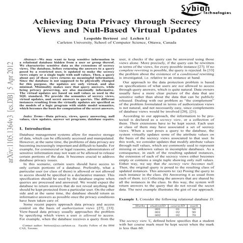 Achieving data privacy through secrecy views and null based virtual upadates
