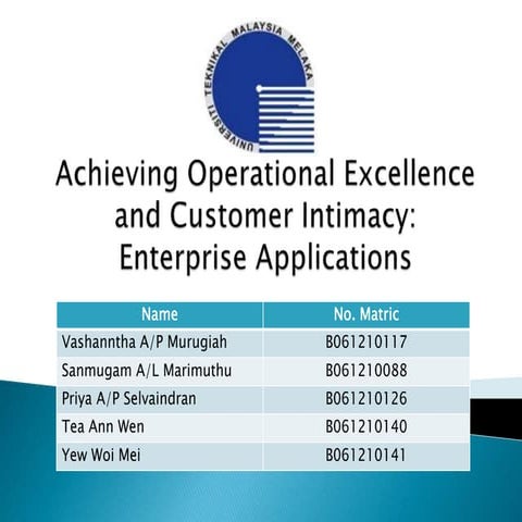 Achieving operational excellence and customer intimacy. enterprise applications