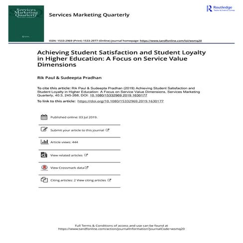 Achieving Student Satisfaction and Student Loyalty in Higher Education A Focu...