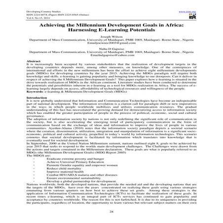 Achieving the millennium development goals in africa