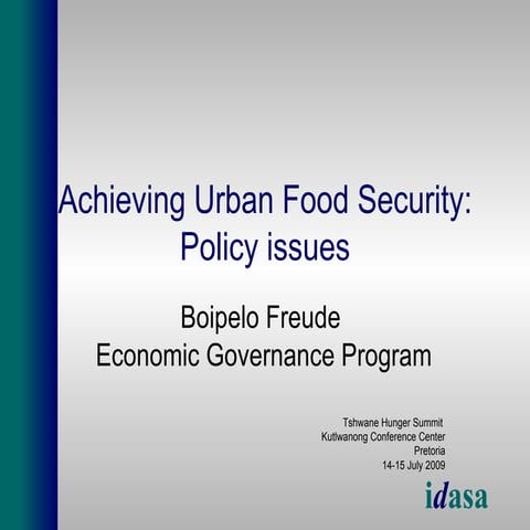 Achieving Urban Food Security Policy Issues