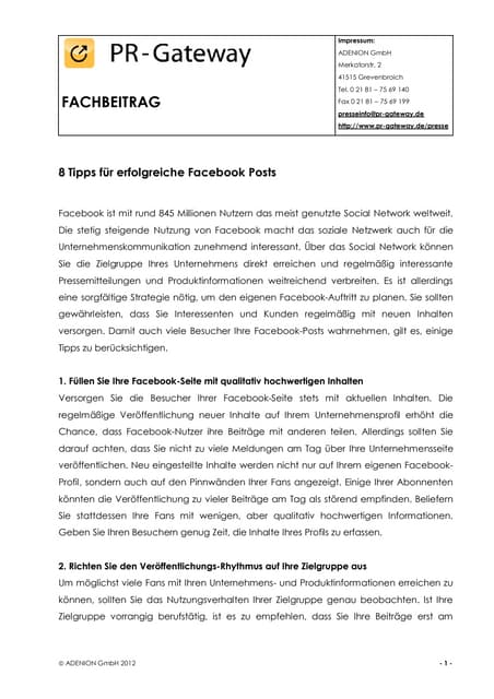 Acht tipps für erfolgreiche faceboo...