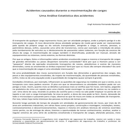 Acidentes causados durante a movimentação de cargas