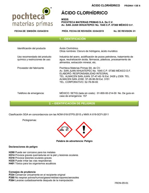 Acido clorhidrico    hds   ghs