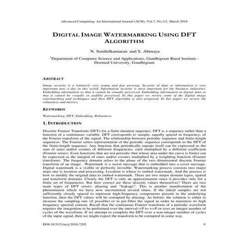 DIGITAL IMAGE WATERMARKING USING DFT ALGORITHM