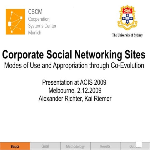 Acis 2009 Richter Riemer - Corporate Social Networking Sites Modes of Use an...