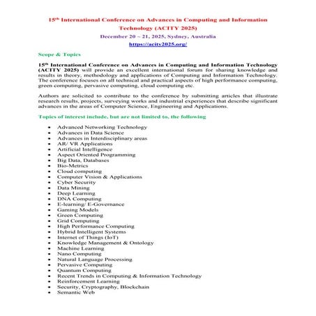 15th International Conference on Advances in Computing and Information Technology (ACITY 2025)