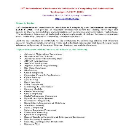 CFP : 15th International Conference on Advances in Computing and Information ...