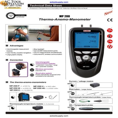 Kimo MP 200 P Thermo Anemometer Datasheet