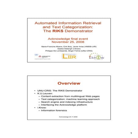 Acknowledge 07 Automated Retrieval And Categorization Of Texts In An E Learni...