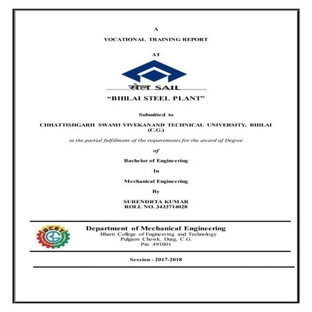 traning report of  bhilai steel plant...
