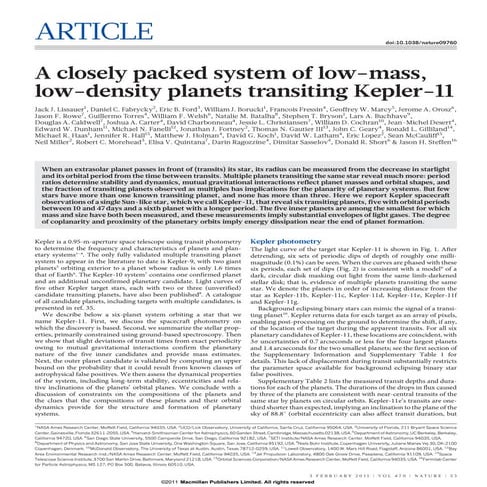 A closely packed system of low mass, low-density planets transiting kepler-11
