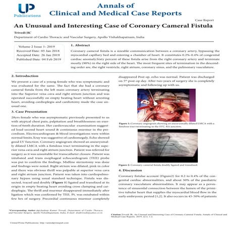 An Unusual and Interesting Case of Coronary Cameral Fistula
