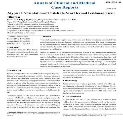 Atypical Presentation of Post-Kala Azar Dermal Leishmaniasis in Bhutan