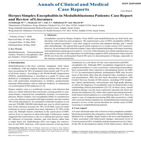 Herpes Simplex Encephalitis in Medulloblastoma Patients: Case Report and Revi...