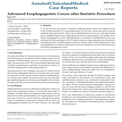 Advanced Esophagogastric Cancer after Bariatric Procedure