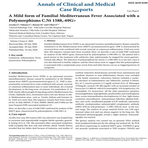 A Mild form of Familial Mediterranean Fever Associated with a Polymorphisms C.Nt 1588,-69G>