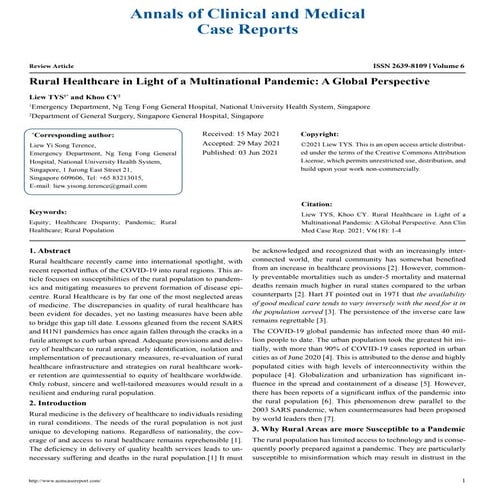Rural Healthcare in Light of a Multinational Pandemic: A Global Perspective