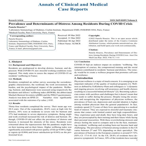 Prevalence and Determinants of Distress Among Residents During COVID Crisis